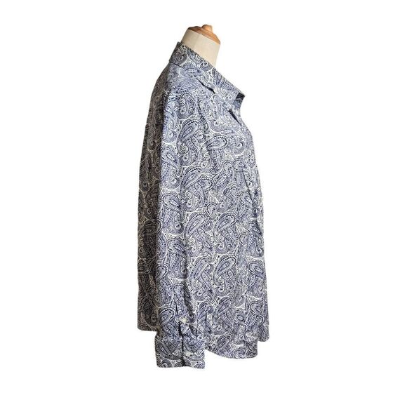 Talbots Blue and White Paisley Button Down Plus Size Unisex Shirt - Picture 3 of 6